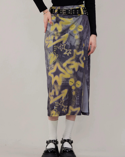 American Retro Star Slit Skirt