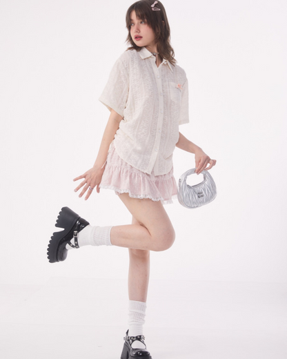 Retro Lace Short Sleeve Shirt