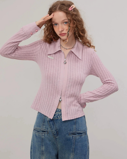 Retro Polo Collar Zipper Knit Shirt
