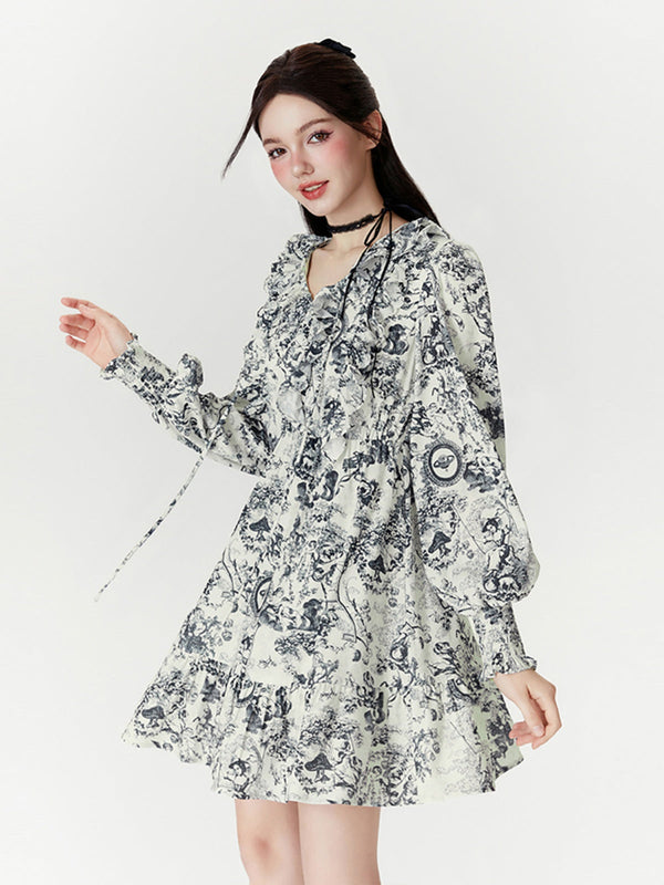 Puff Long Sleeve Ruffle Mini Dress