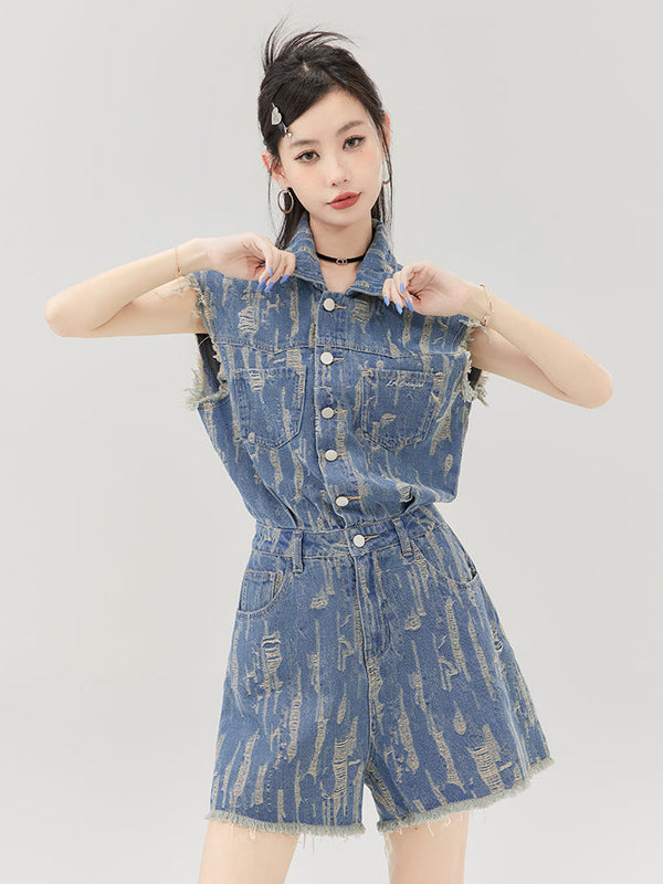 Waist Casual Loose Sleeveless Denim Dress