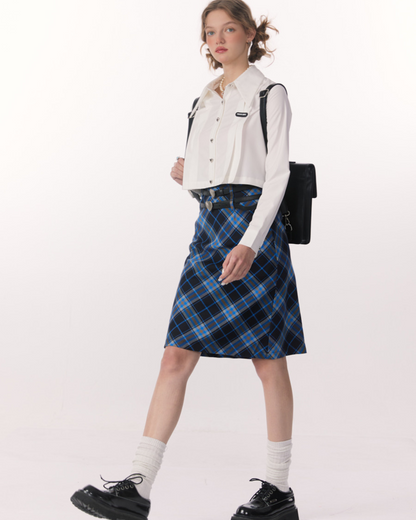 Blue Plaid Middle Skirt