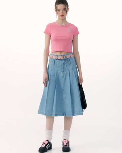 Pleated Denim Skirt