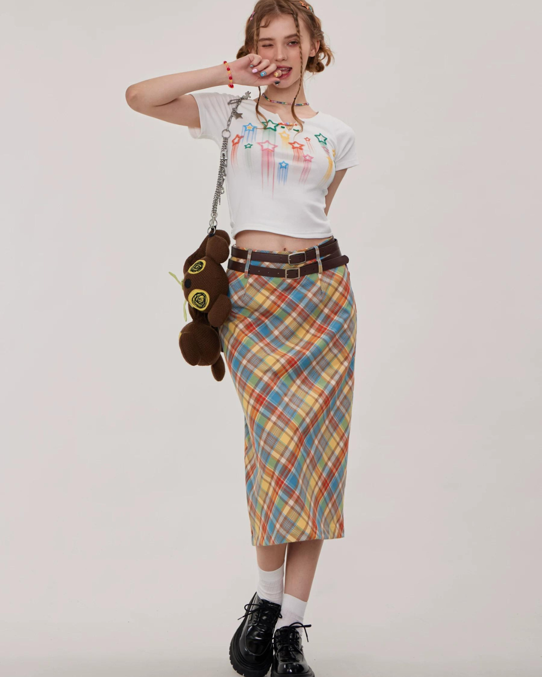 Retro Color Plaid Skirt