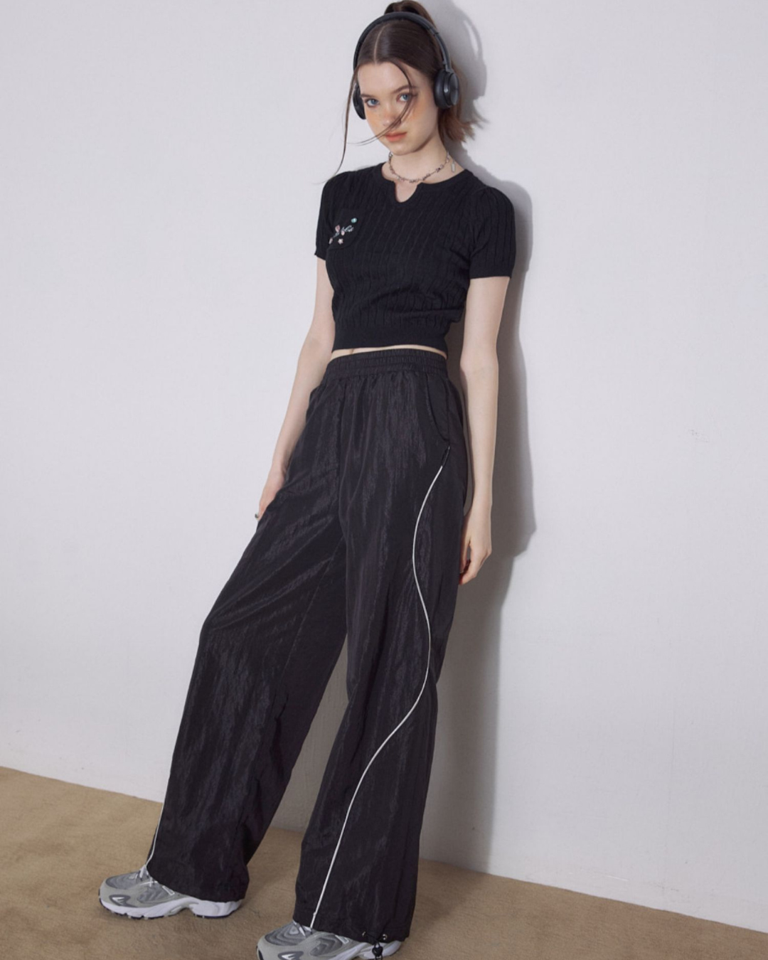 Side Wave Line Nylon Pants