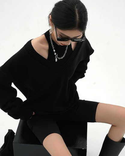 Halter Neck Layered Long Sleeve Knit