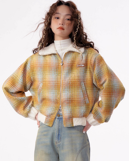 Plaid Velvet Kurzpelzjacke