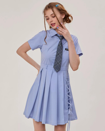 Retro Blue Polo Color Dress