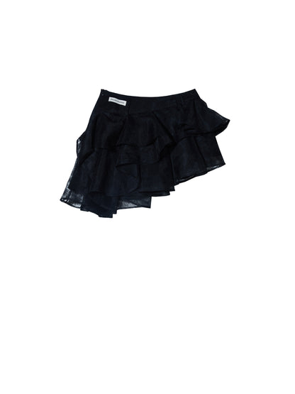 Ruffle Tulle Design Asymmetrical Mini Skirt