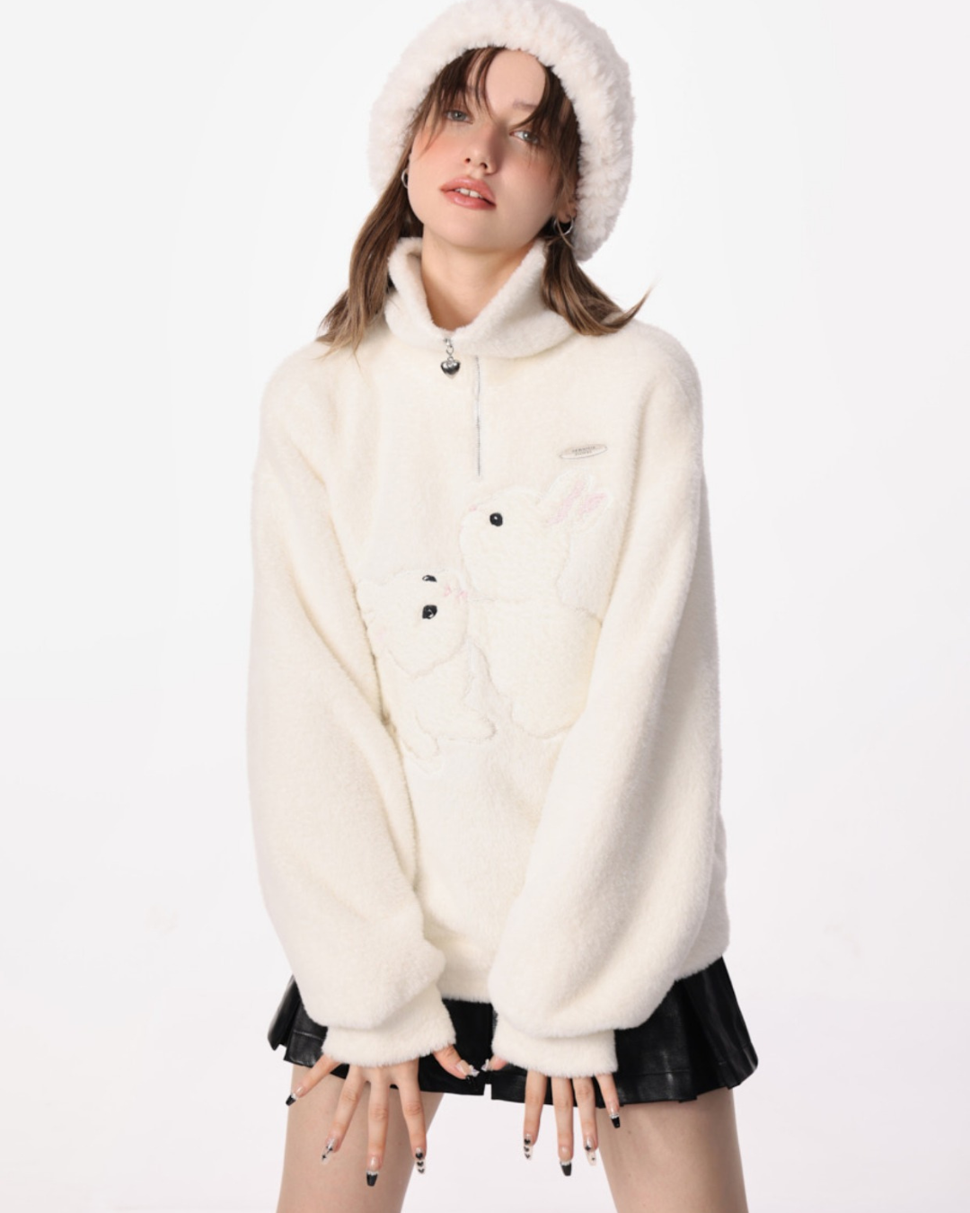 Semi-zipper Loose Rabbit Turtleneck Sweater