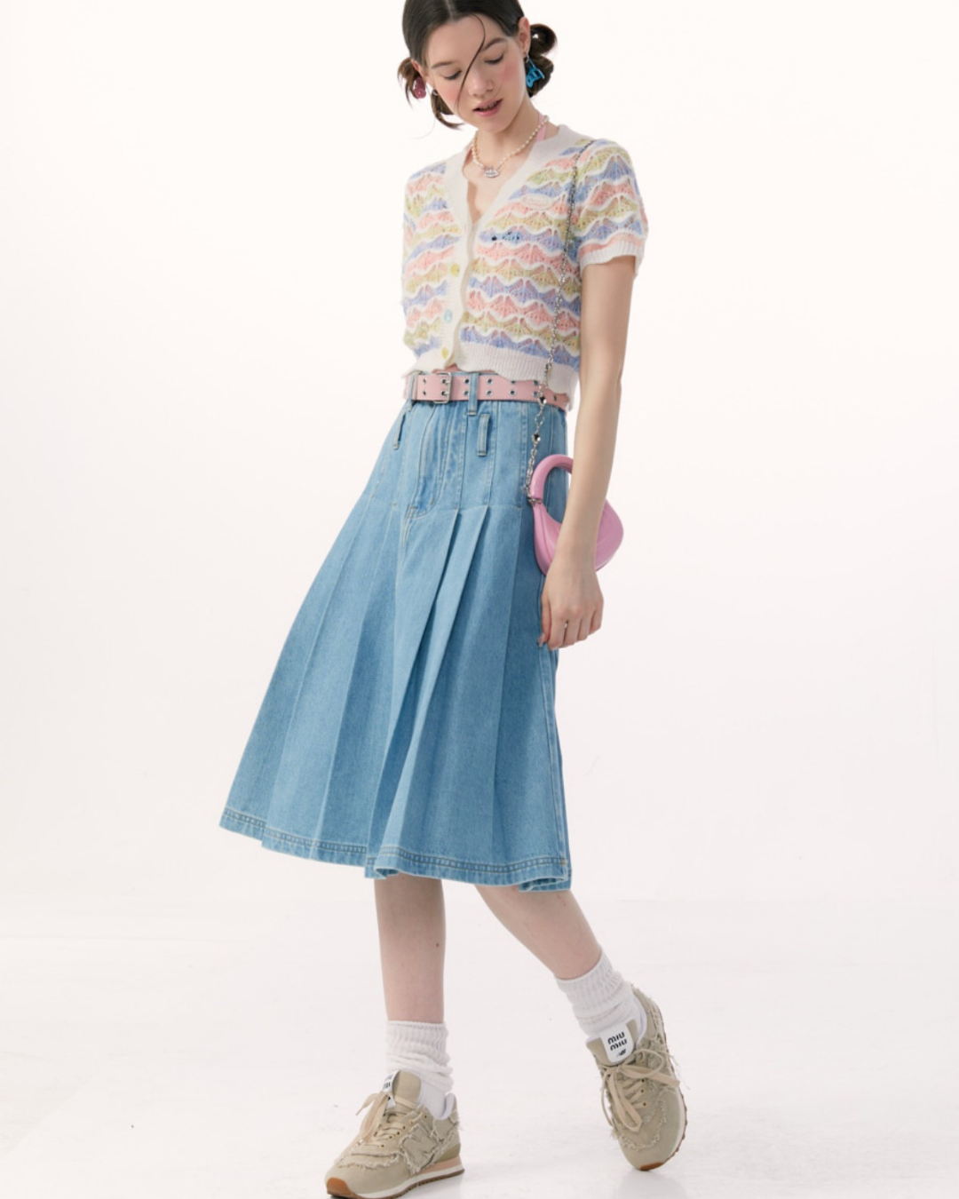 Pleated Denim Skirt