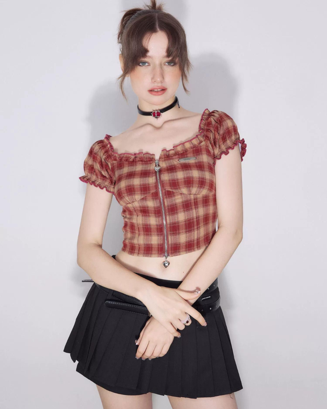 Retro Plaid Off-Shoulder Tops