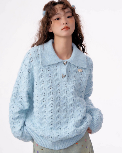 Heart Button Polo Neck Knit