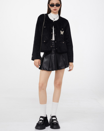 Black Short Rhombus Cotton Jacket