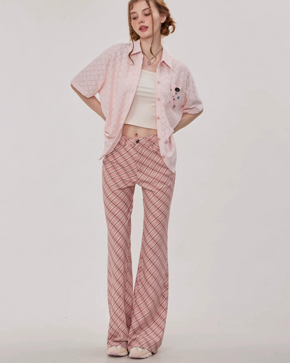 Retro Plaid Flared Straight Pants