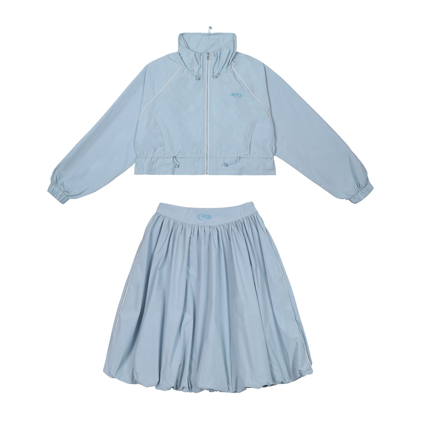 Dolman Sleeve Sporty Zip Gather Jacket & Balloon Skirt