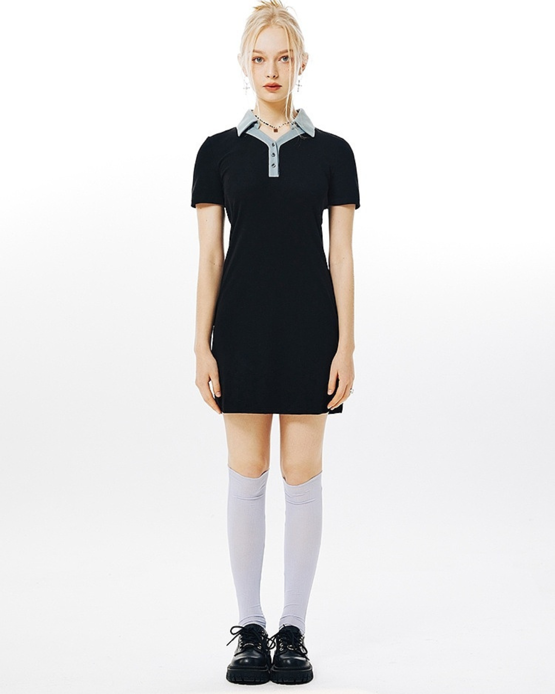 Bicolor Polo Knit Mini Dress