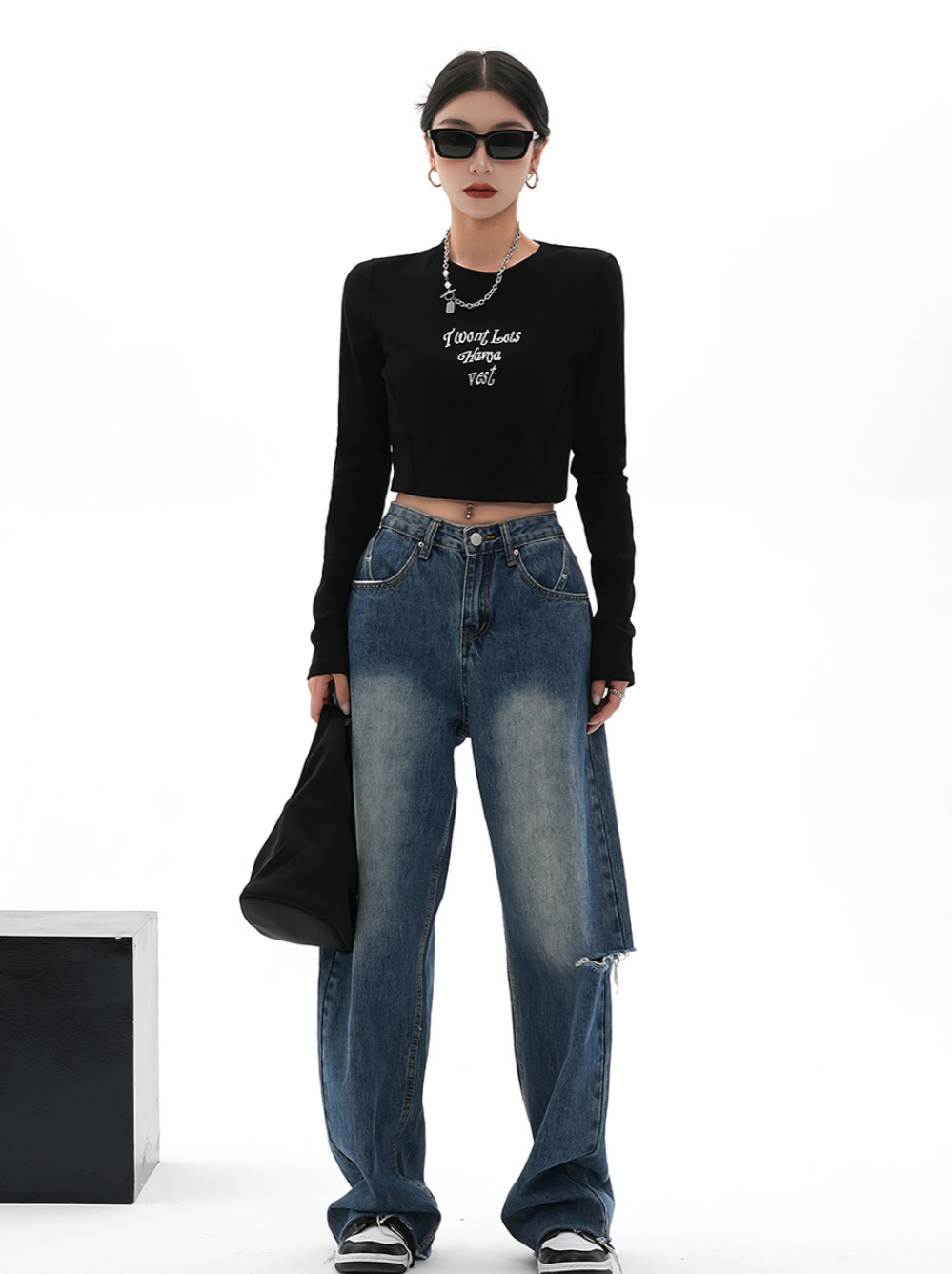 Cropped Logo Long T-Shirt