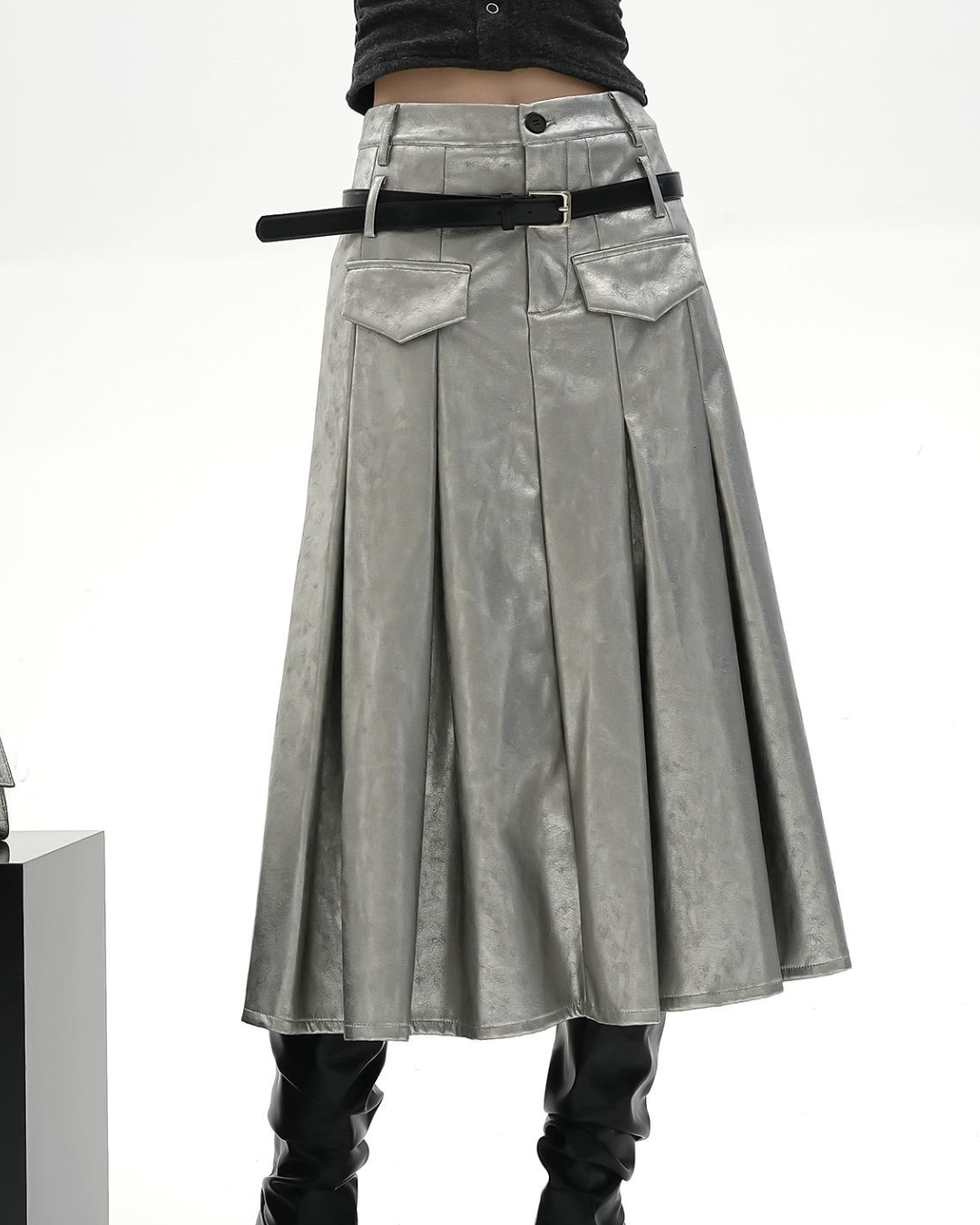 Highwaist Pleats Long Skirt