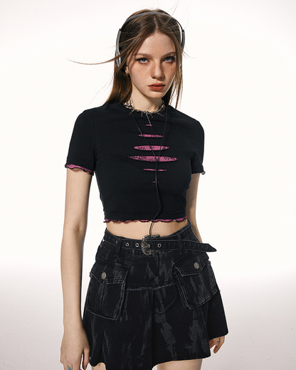 American Layered Style Cropped T-Shirt
