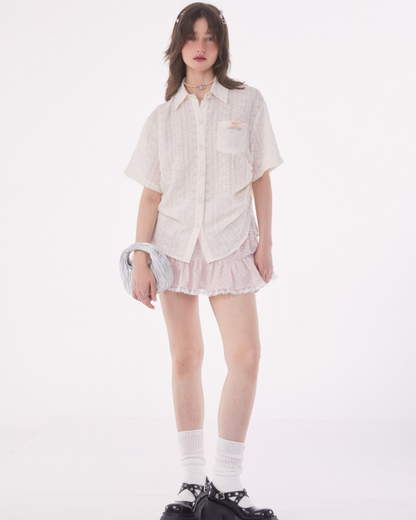 Retro Lace Short Sleeve Shirt