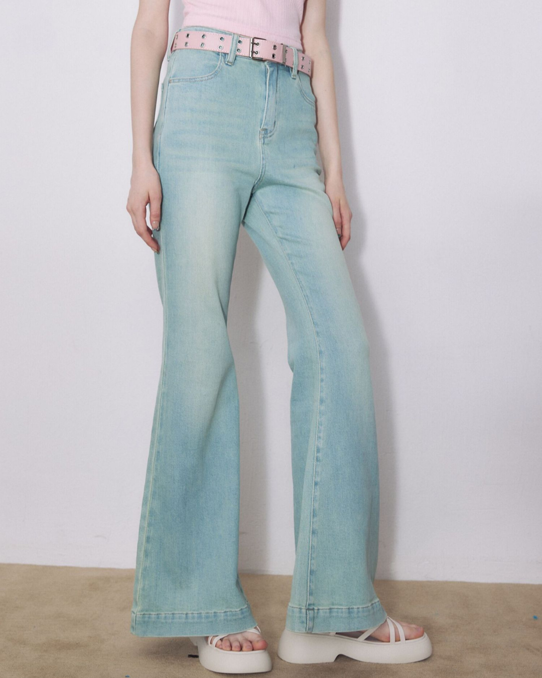 Hellblau hoher Taille gerade Jeans