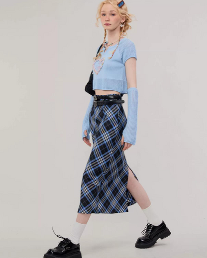 Retro High Waist Plaid Skirt