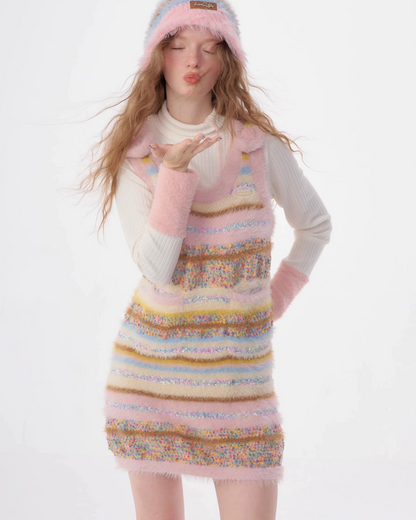 Pastel Multi Border Sleeveless Dress