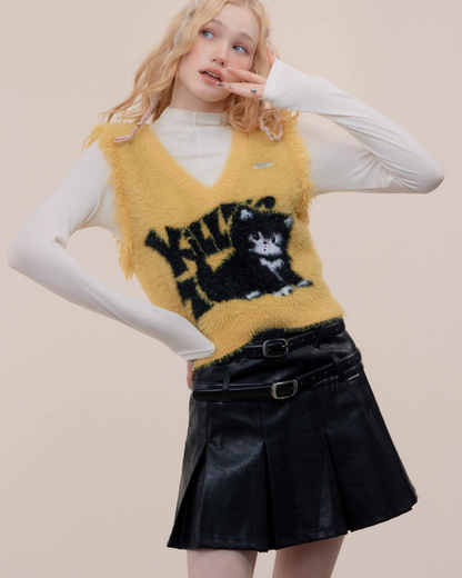 Cat Design V Neck Knit Vest