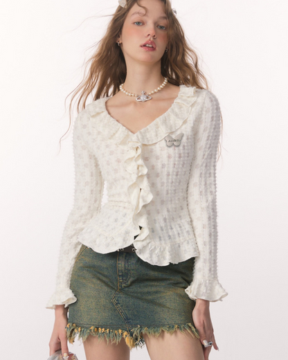 V-Neck Short Length Knitted Cardigan