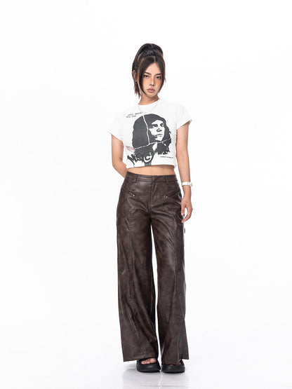 Wide Silhouette Leather Pants