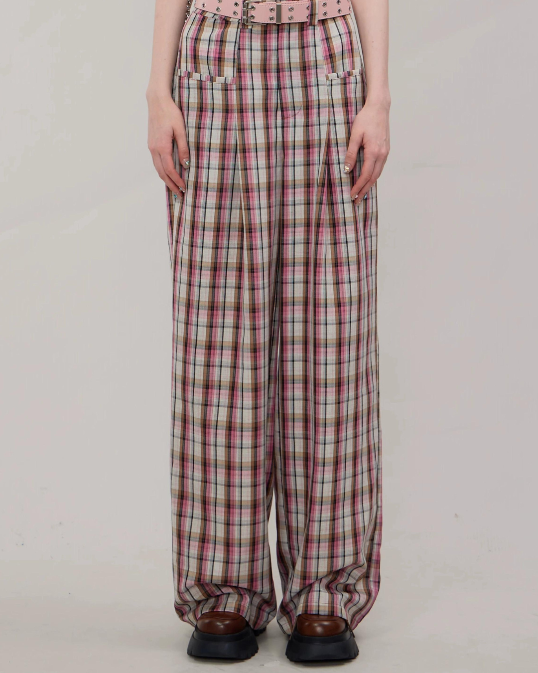 American Pink Plaid Casual Pants