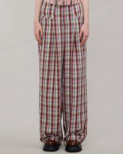 American Pink Plaid Casual Pants