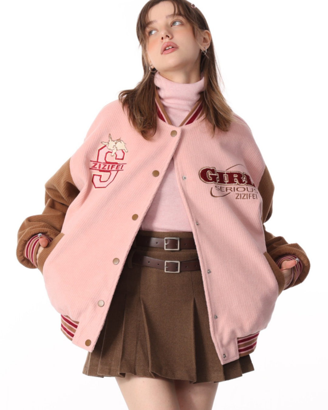 Thickened Pink Stitching Woolen Jacket