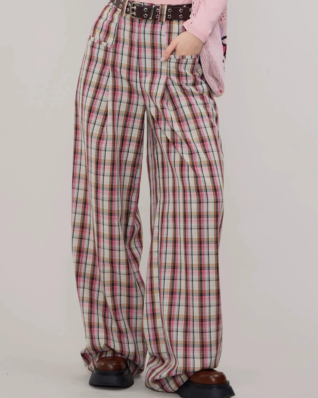 American Pink Plaid Casual Pants