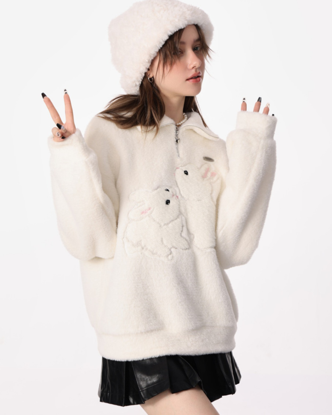 Semi-zipper Loose Rabbit Turtleneck Sweater