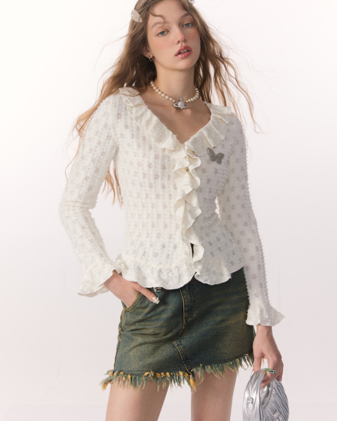 V-Neck Short Length Knitted Cardigan