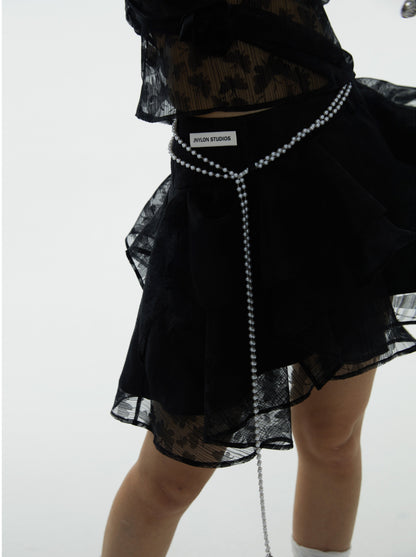 Ruffle Tulle Design Asymmetrical Mini Skirt