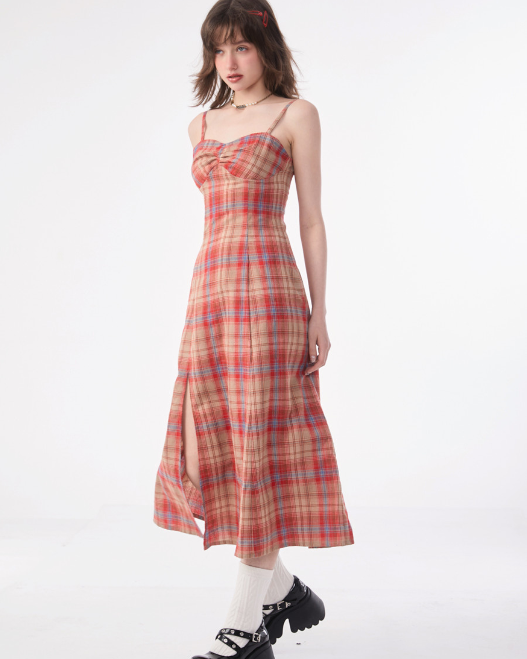 Retro Plaid Camisole -Kleid