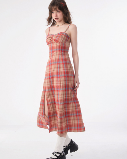 Retro Plaid Camisole Dress