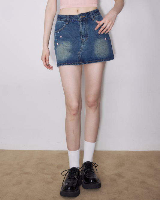 Crystal Denim Mini Skirt