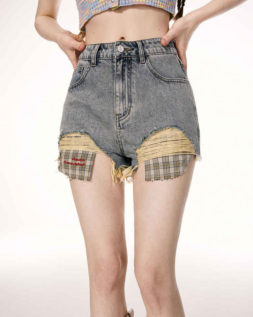 American Plaid Denim Shorts
