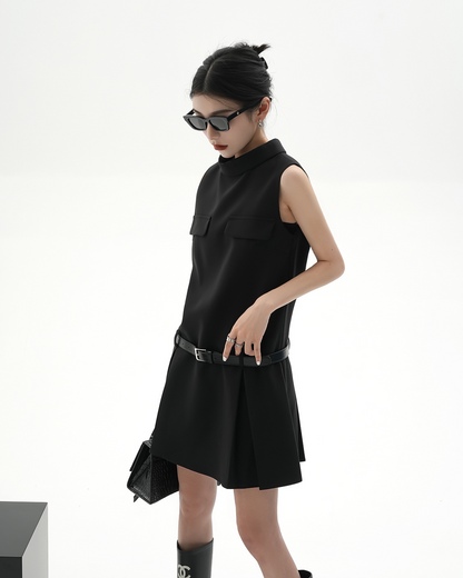 Stand Collar Sleeveless Dress