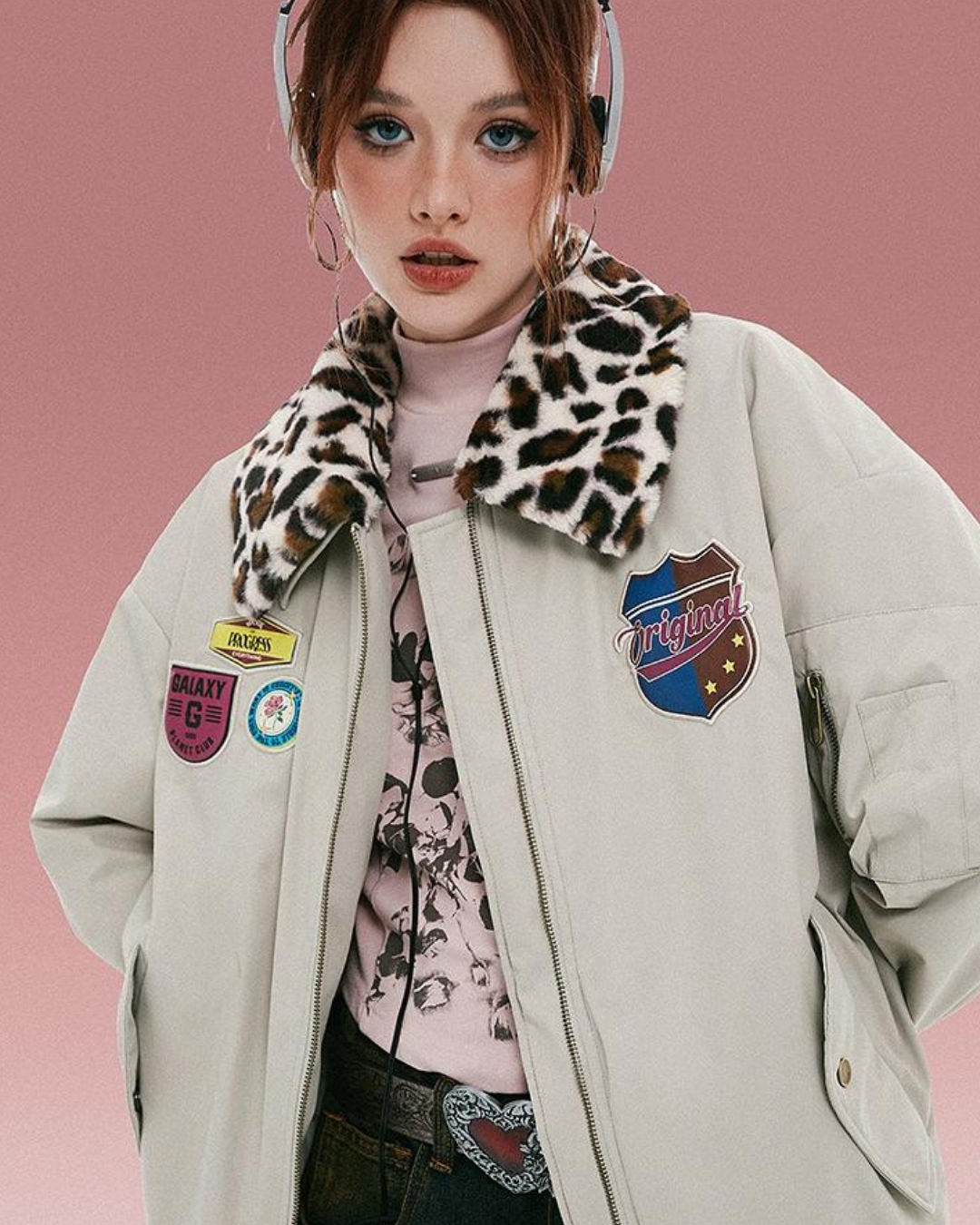 Retro Leopard Print Flight Jacket