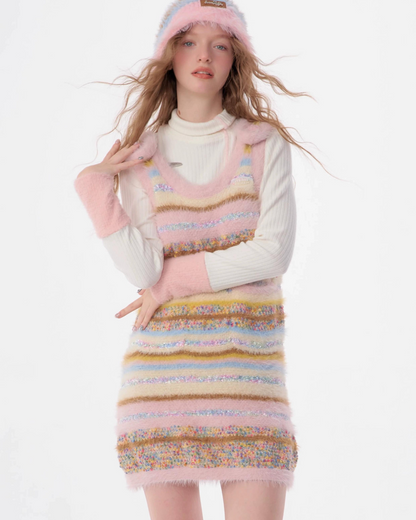 Pastel Multi Border Sleeveless Dress