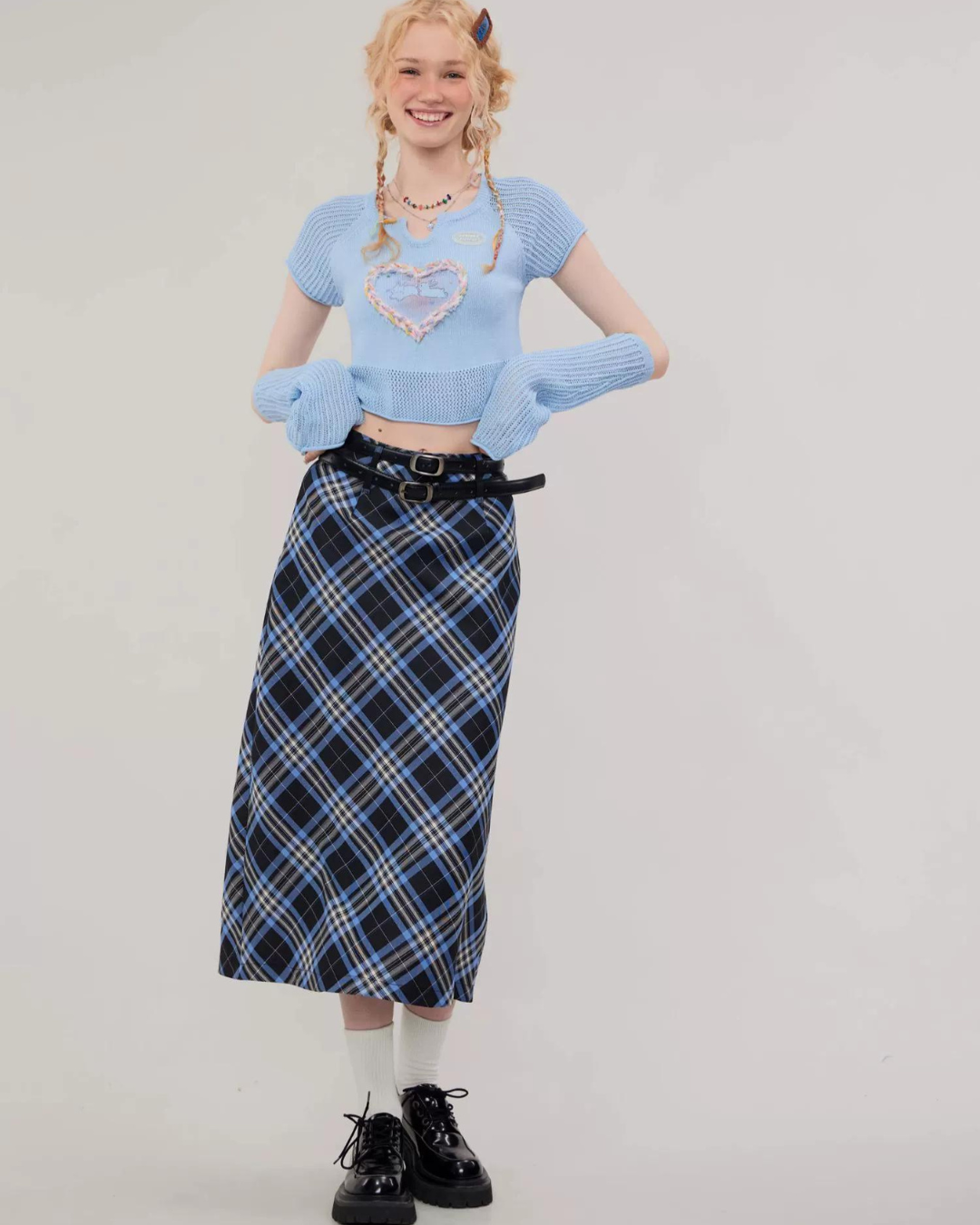 Retro High Waist Plaid Skirt