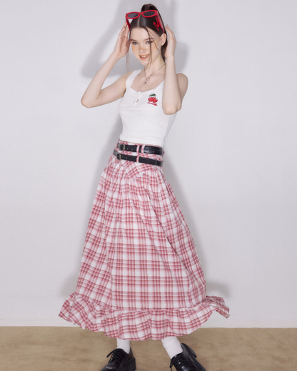 American Retro Red Plaid Skirt