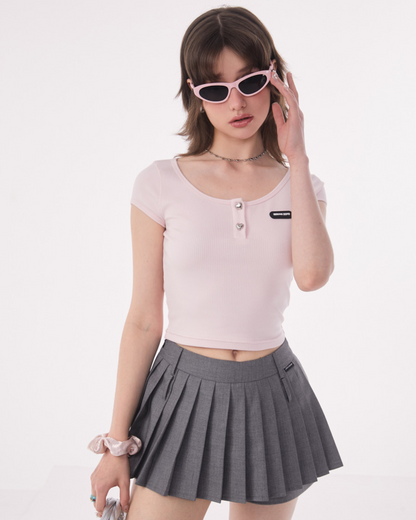 Retro Round Neck Short Top