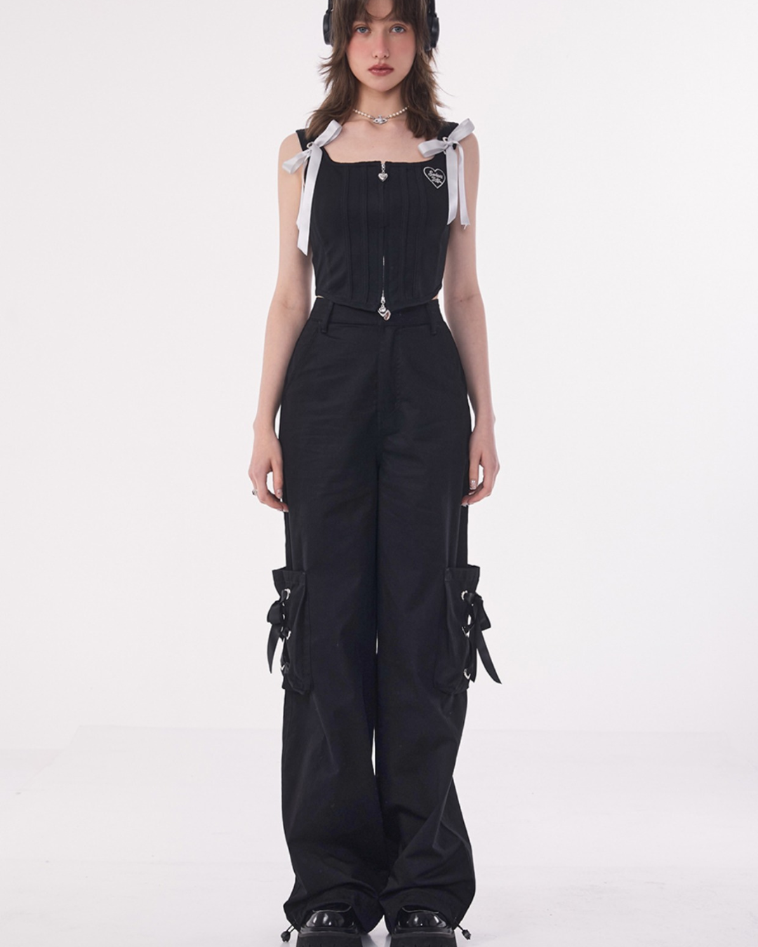 Ribbon Strap Loose Wide Pants