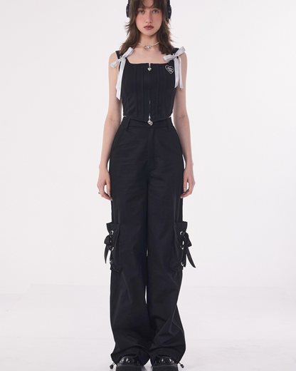 Ribbon Strap Loose Wide Pants